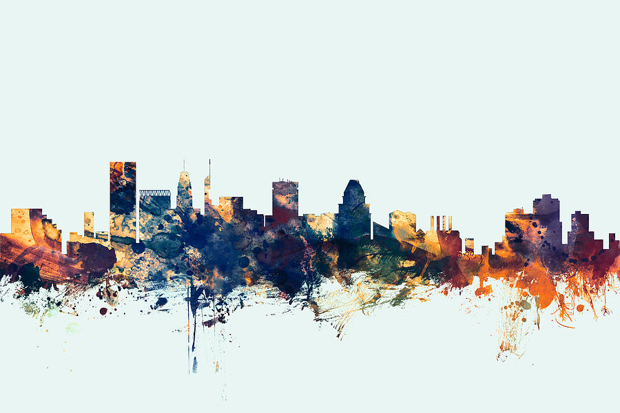 Baltimore Digital Art - Baltimore Maryland Skyline #3 by Michael Tompsett