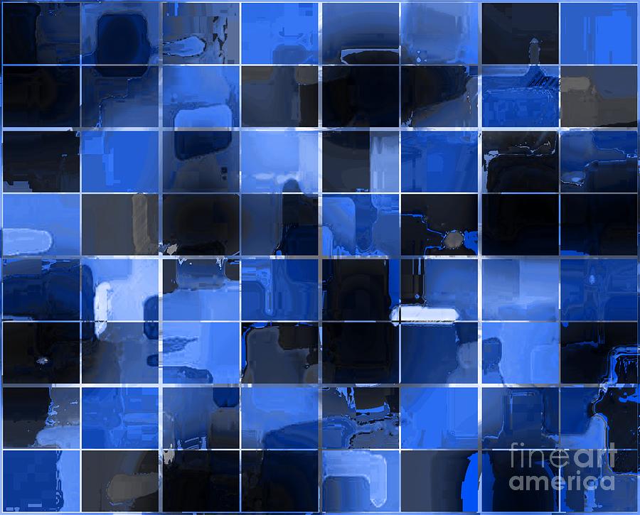 Tiled Blocks Blue Glow Digital Art by Barbara A Griffin