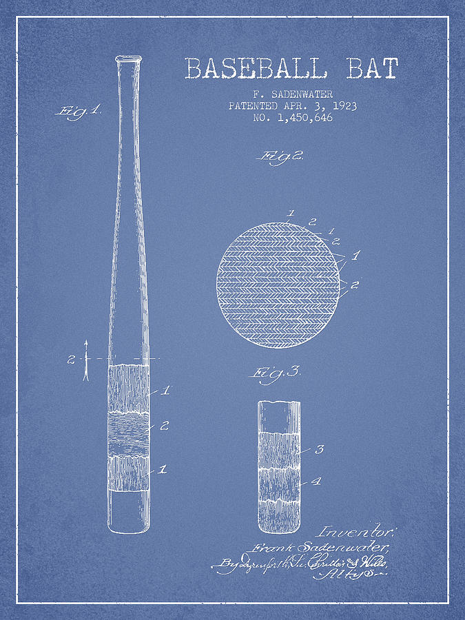 Baseball Bat Patent Drawing From 1923 Digital Art