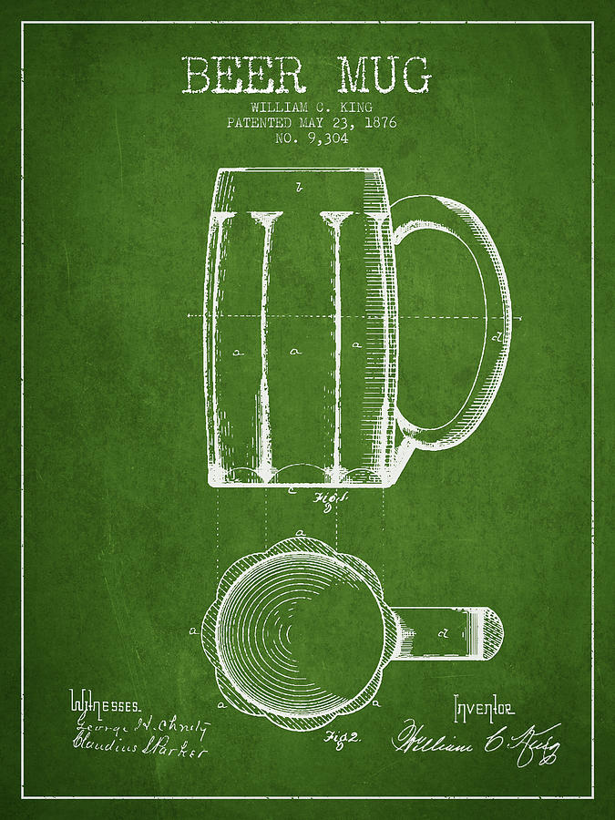 Beer Mug Patent From 1876 - Green Digital Art