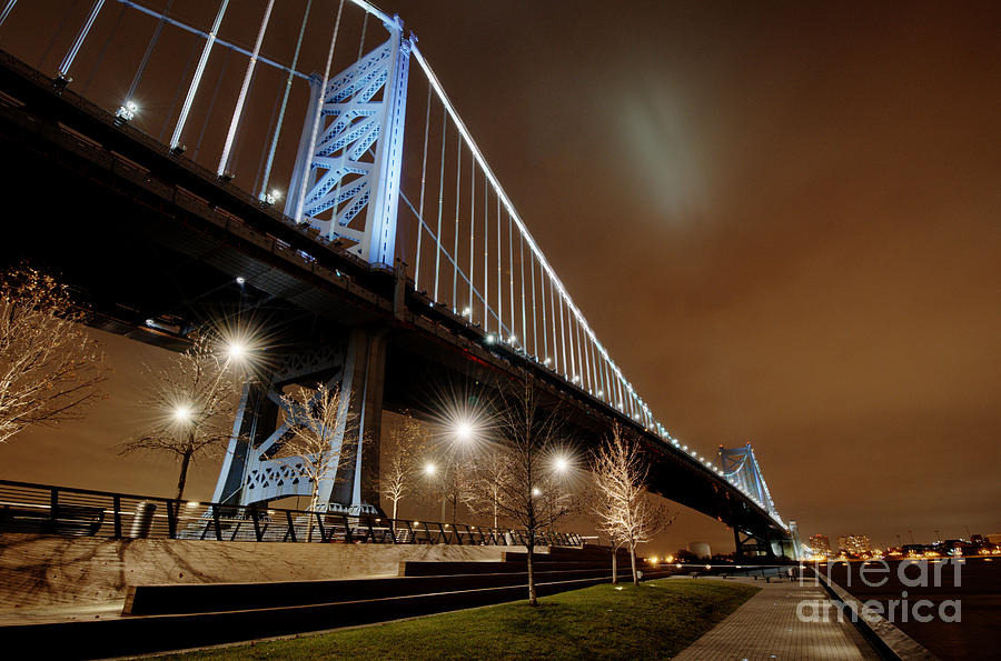 Philadelphia Photograph - Ben Franklin Bridge at Night #6 by Mark Ayzenberg