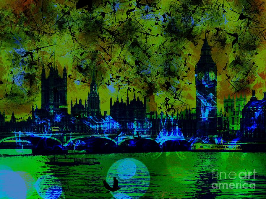 Big Ben on the River Thames #2 Digital Art by Marina McLain