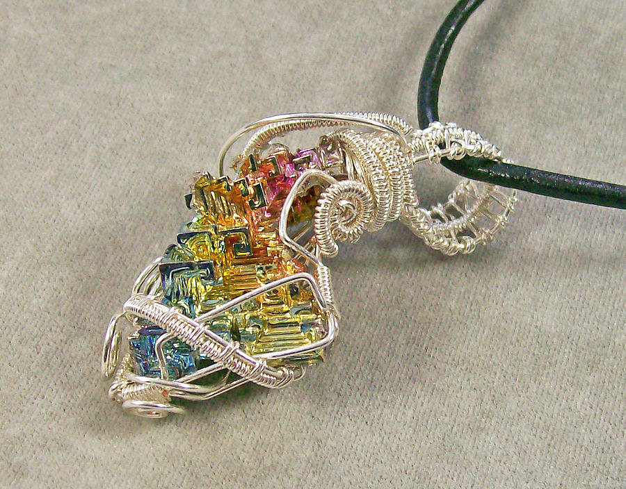 Necklace Jewelry - Bismuth Crystal and Silver Pendant #5 by Heather Jordan