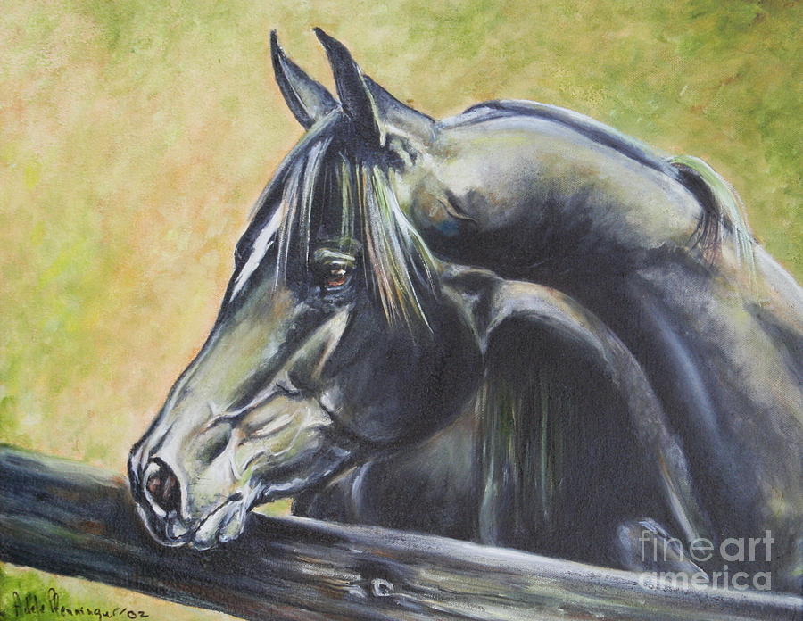 Horse Painting - Black Stallion #1 by Adele Pfenninger