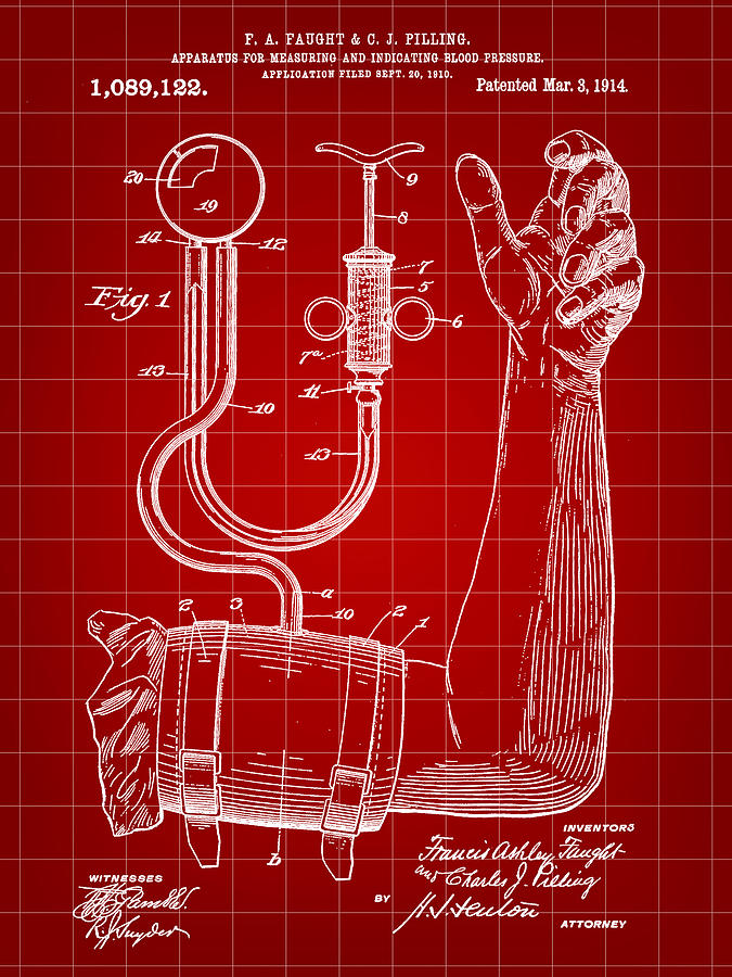 Blood Pressure Apparatus Patent 1910 - Red Digital Art by Stephen Younts