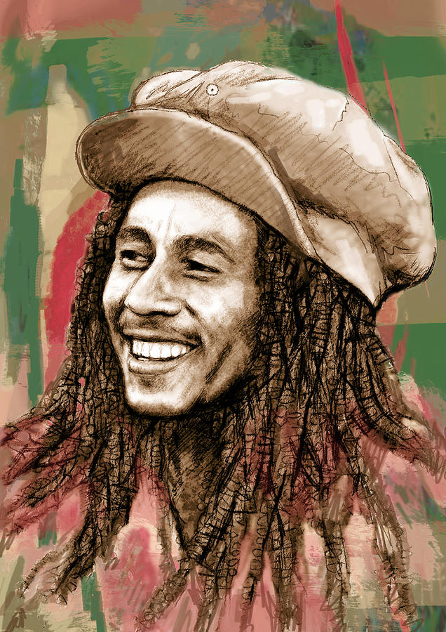 Portrait Drawing - Bob Marley stylised pop art drawing potrait poser #3 by Kim Wang