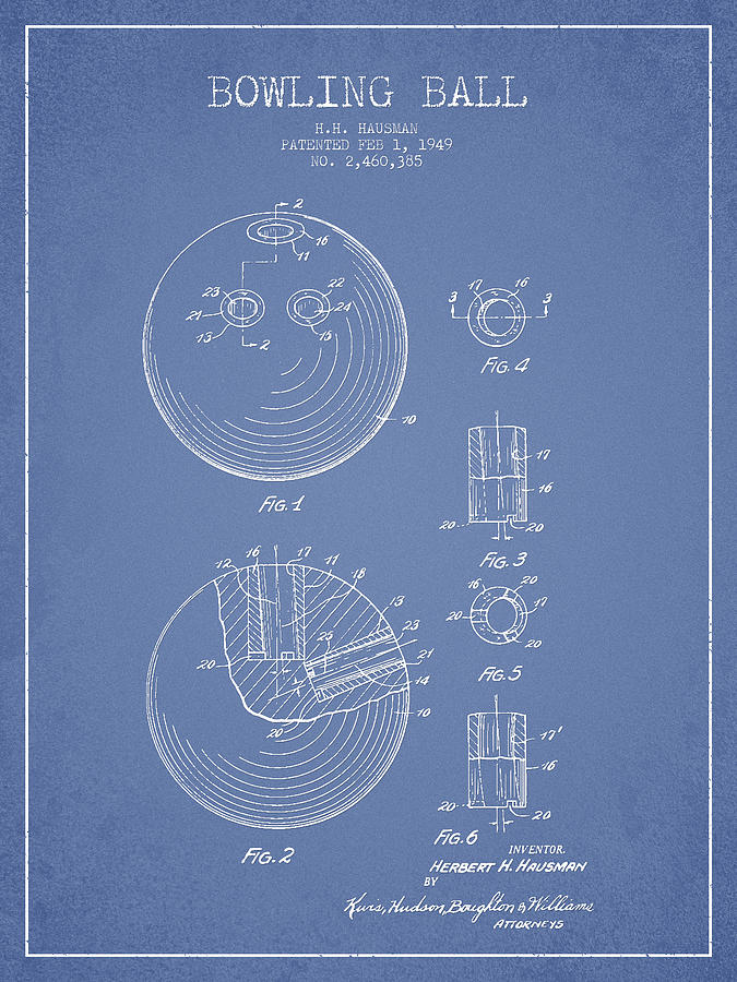Vintage Digital Art - Bowling Ball Patent Drawing from 1949 #4 by Aged Pixel