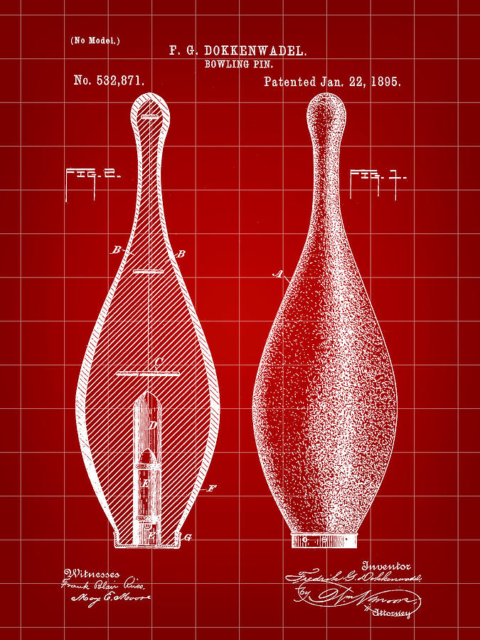 Bowling Pin Patent 1895 - Red Digital Art by Stephen Younts