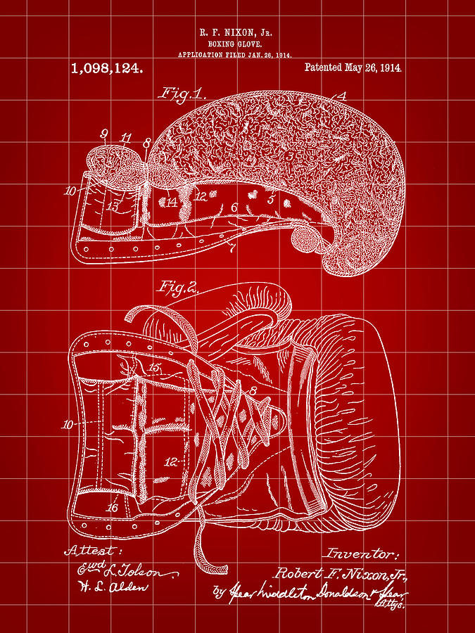 Boxing Glove Patent 1914 - Red Digital Art by Stephen Younts