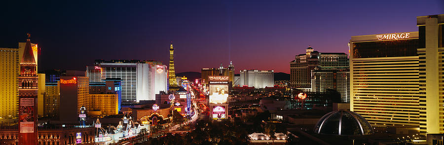 Las Vegas Photograph - Buildings Lit Up At Night, Las Vegas #3 by Panoramic Images