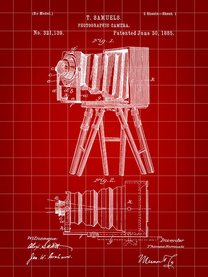 Camera Patent 1885 - Red Digital Art by Stephen Younts
