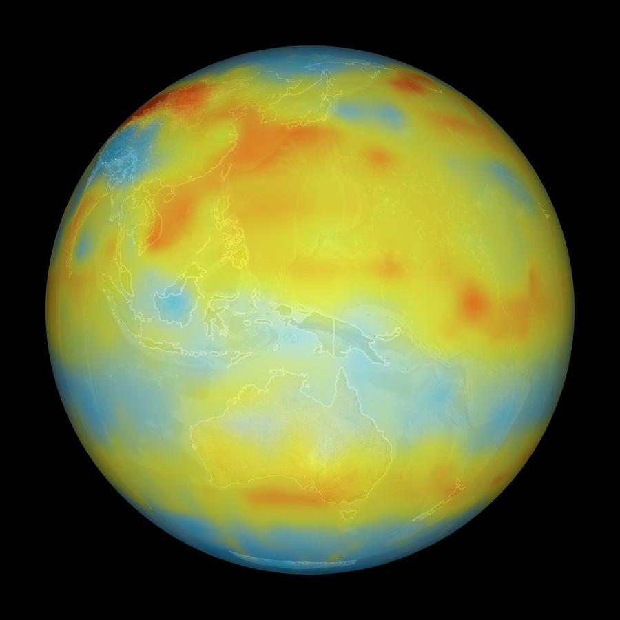 Globe Photograph - Carbon Dioxide Levels #3 by Nasa/goddard Space Flight Center/jet Propulsion Laboratory Scientific Visualization Studio