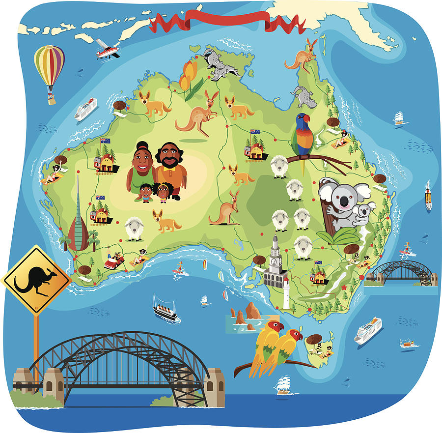 Cartoon map of Australia #3 Drawing by Drmakkoy