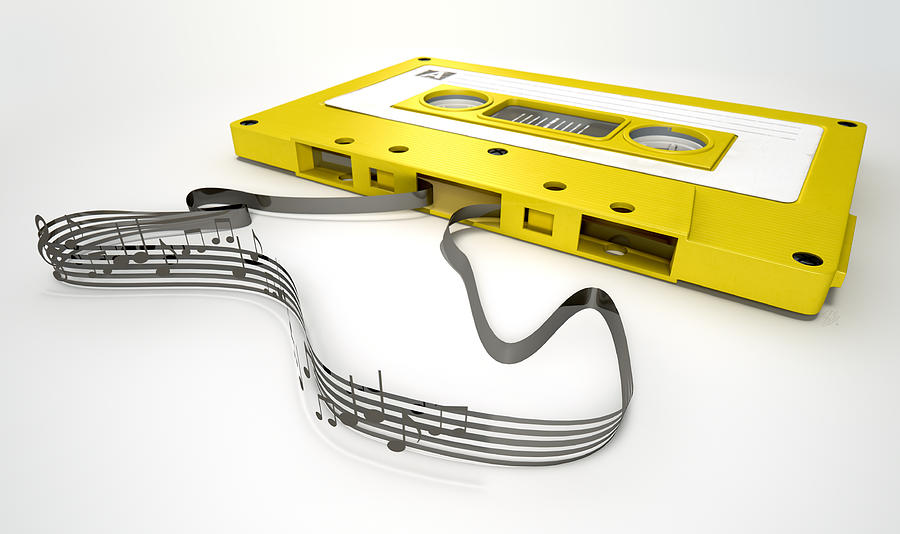 Music Digital Art - Cassette Tape And Musical Notes Concept #3 by Allan Swart