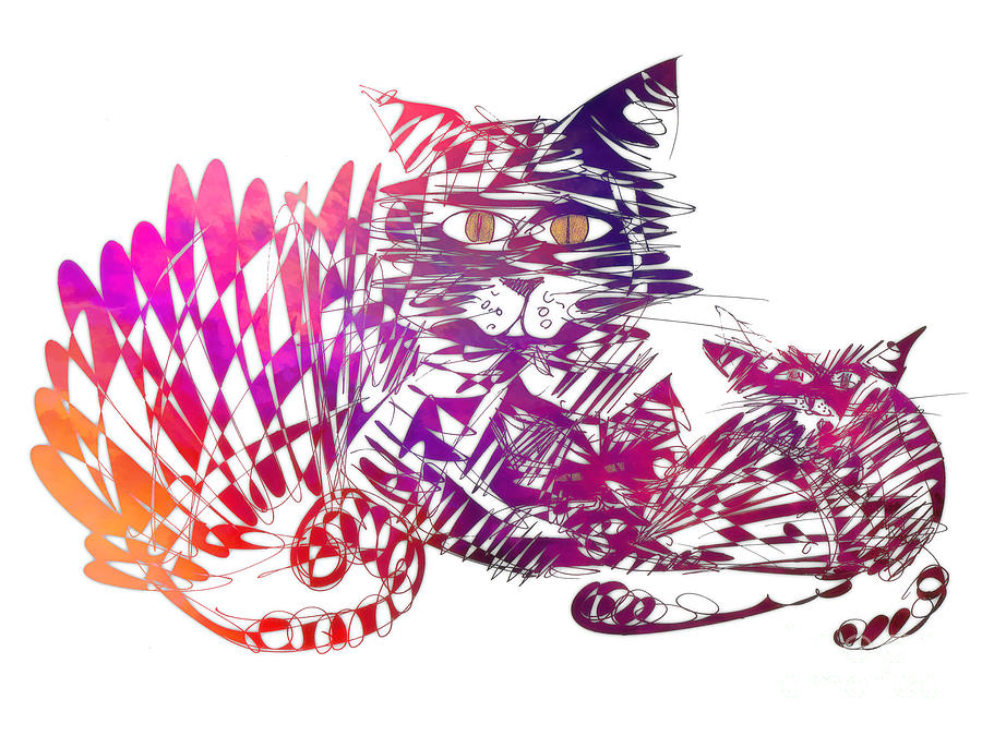 3 Cats Purple Digital Art