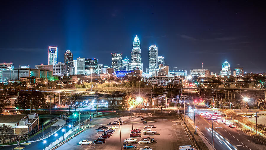 Charlotte City Skyline night scene Photograph by Alex Grichenko Fine