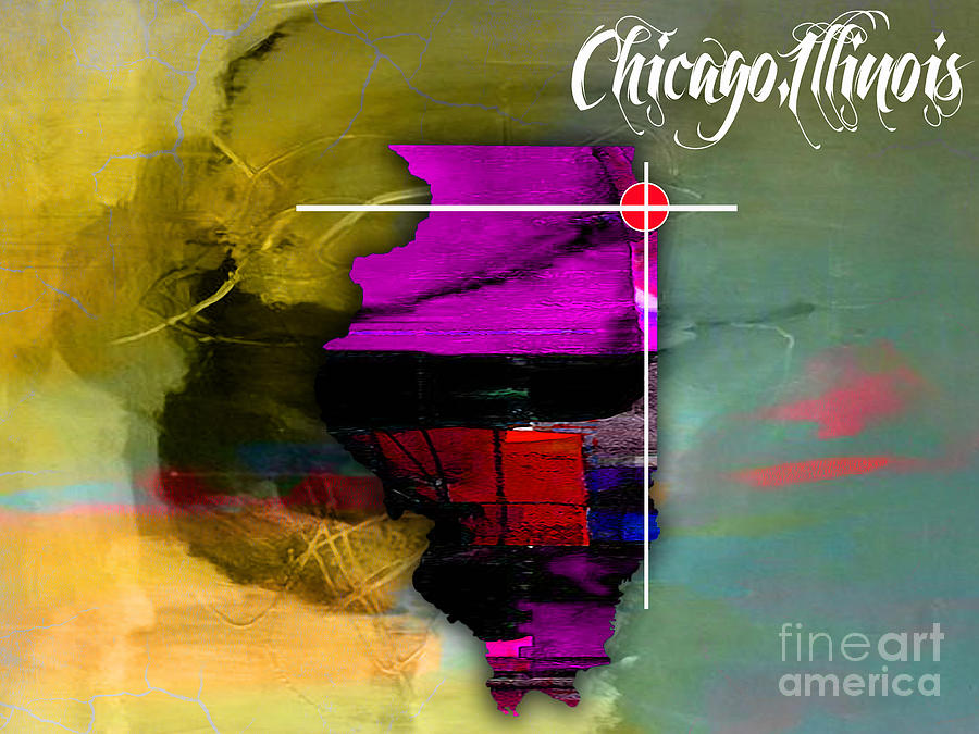 Chicago Illinois Map Watercolor #3 Mixed Media by Marvin Blaine