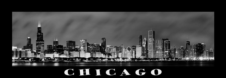 Chicago Skyline at Night in Black and White #3 Photograph by Sebastian Musial