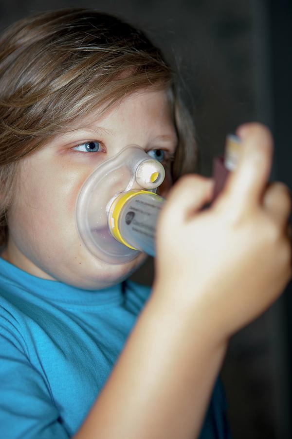 Asthma Photograph - Child Using Asthma Inhaler #3 by Lewis Houghton/science Photo Library
