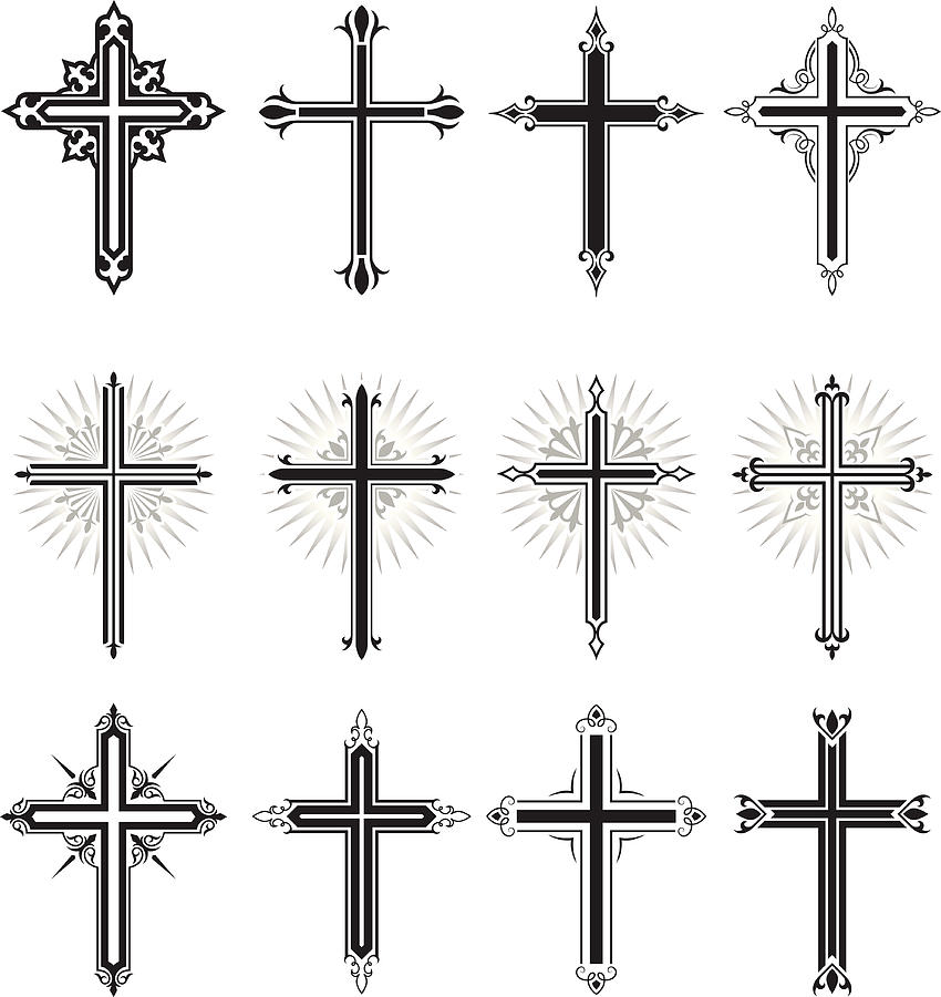 Christian Cross black and white royalty free vector icon set #3 Drawing by Bubaone