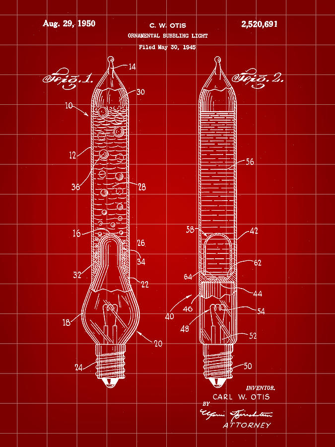 Christmas Digital Art - Christmas Bubbling Light Bulb Patent 1945 - Red by Stephen Younts