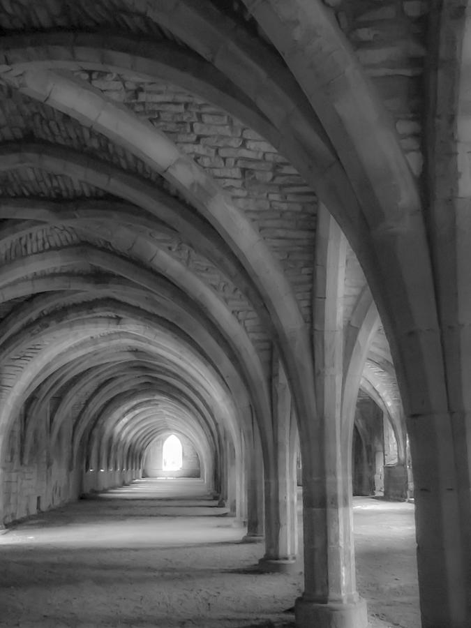 Church archways in black and white #3 Photograph by Sue Leonard