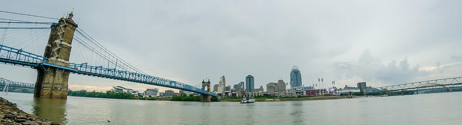 Cincinnati skyline and historic John A. Roebling suspension brid #3 Photograph by Alex Grichenko
