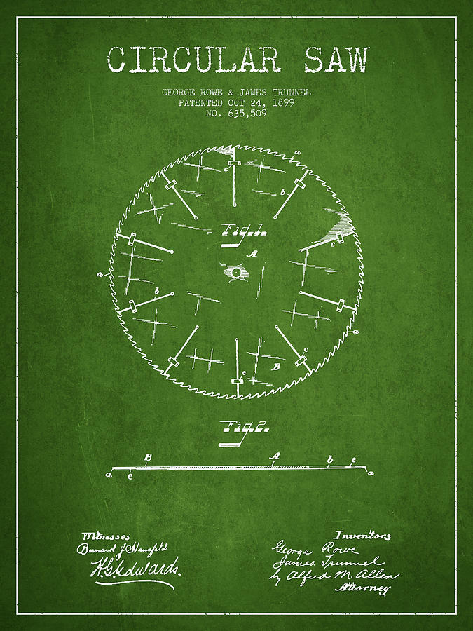 Vintage Digital Art - Circular Saw Patent Drawing from 1899 #3 by Aged Pixel