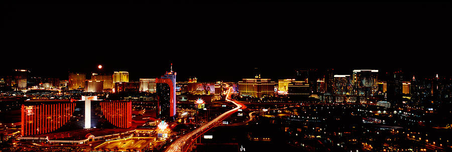Architecture Photograph - City Lit Up At Night, Las Vegas #3 by Panoramic Images