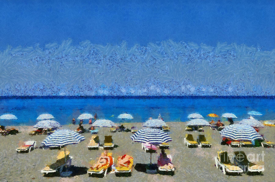 Beach at the city of Rhodes #2 Painting by George Atsametakis