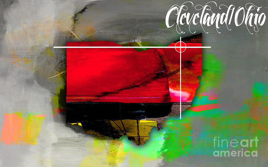 Cleveland Ohio Map Watercolor #3 Mixed Media by Marvin Blaine