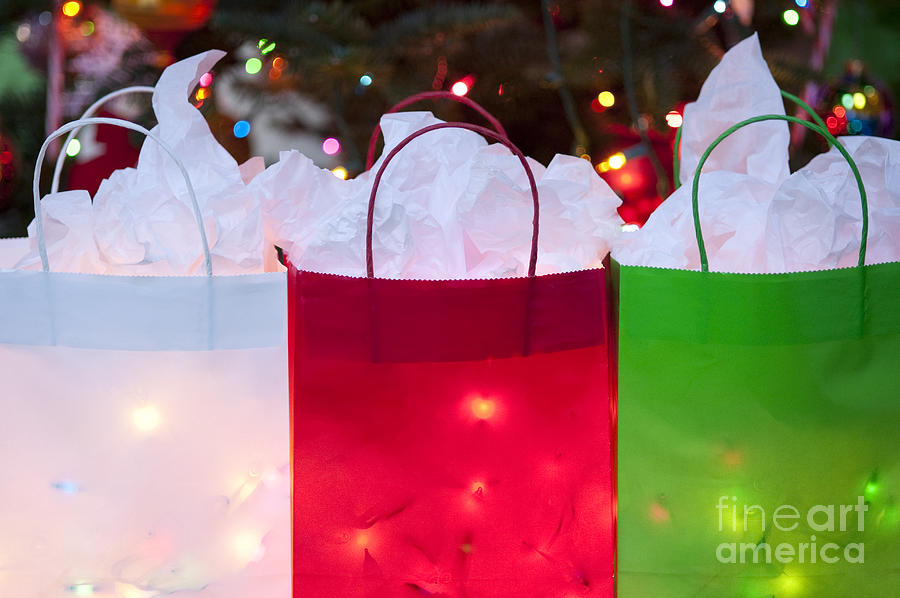 Colorful Gift Bags filled with Christmas lights #3 Photograph by Jim Corwin