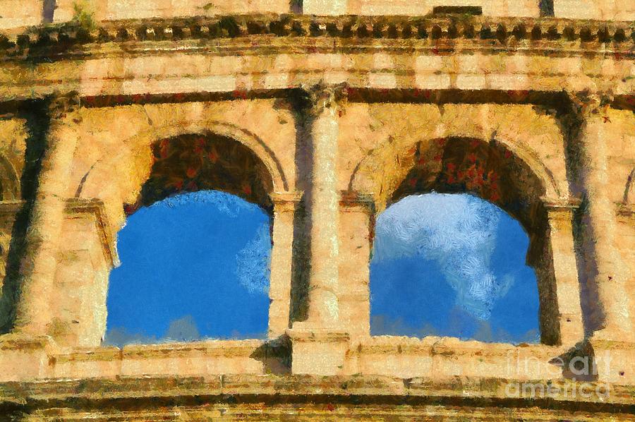 Colosseum in Rome under late afternoon light #1 Painting by George Atsametakis