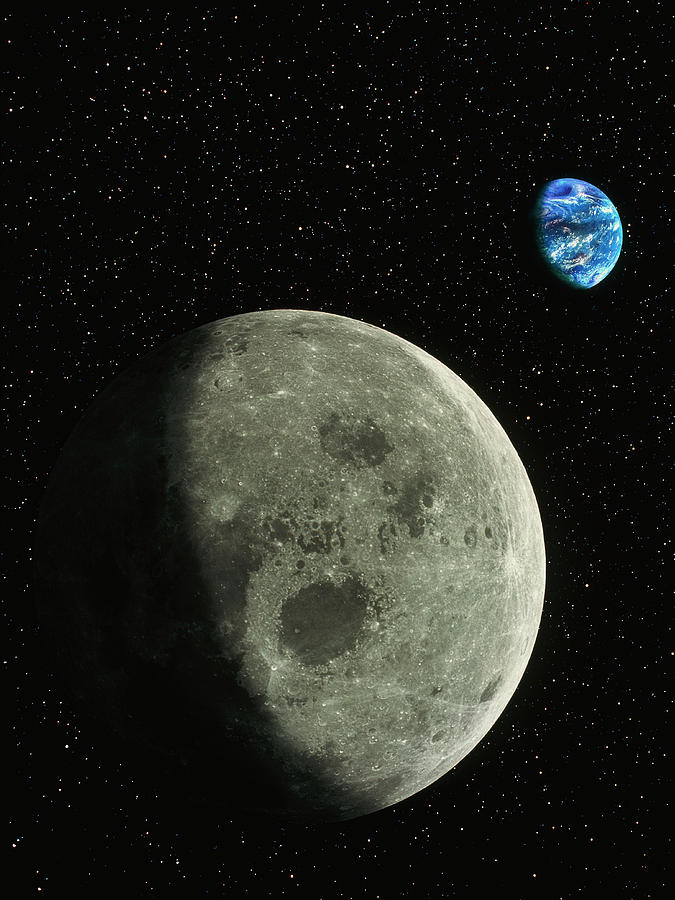 Moon Photograph - Composite Image Showing The Moon With Earth Behind #3 by Science Photo Library