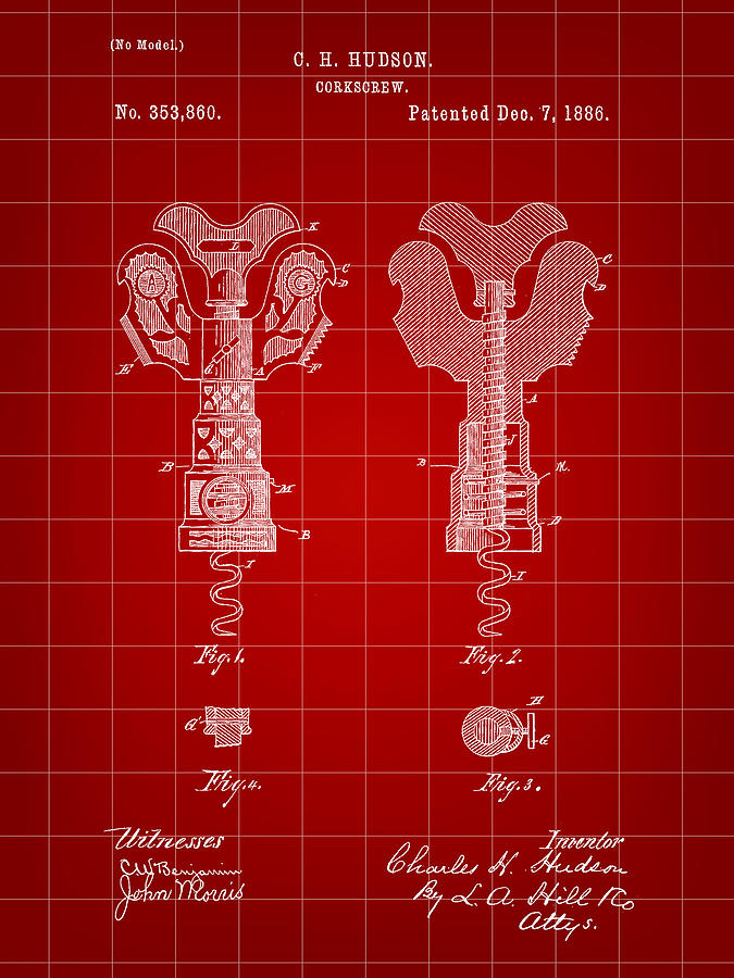 Corkscrew Patent 1886 - Red Digital Art by Stephen Younts