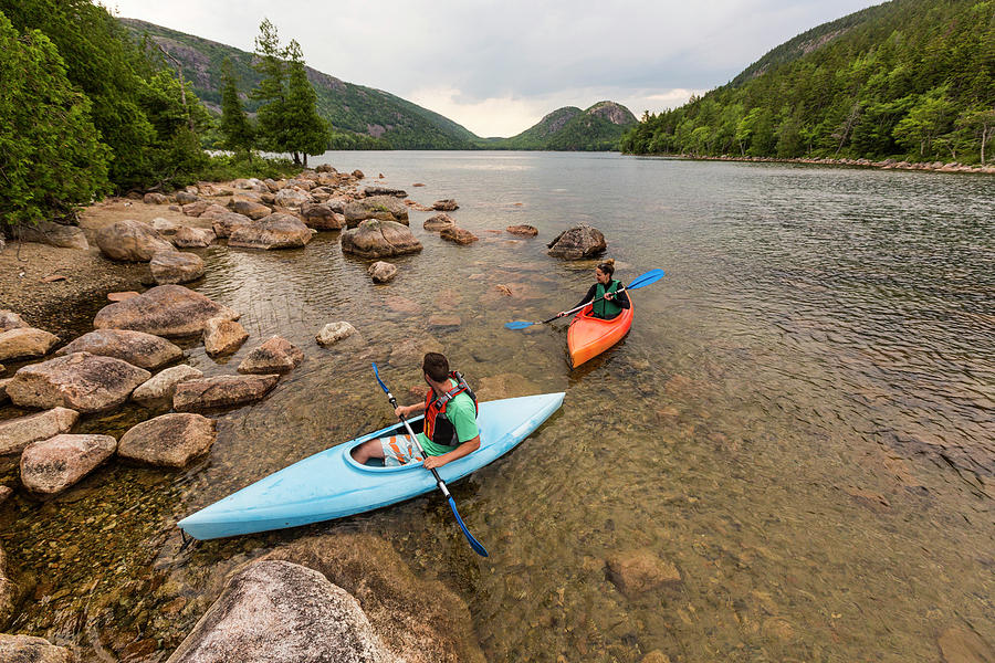 Couple Kayaking On Jordan Pond Photograph by Jerry Monkman Fine Art