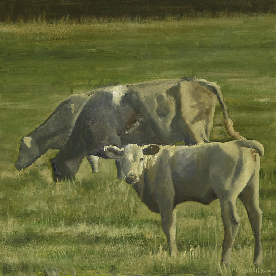 3 Cows In The Pasture Painting by John Reynolds