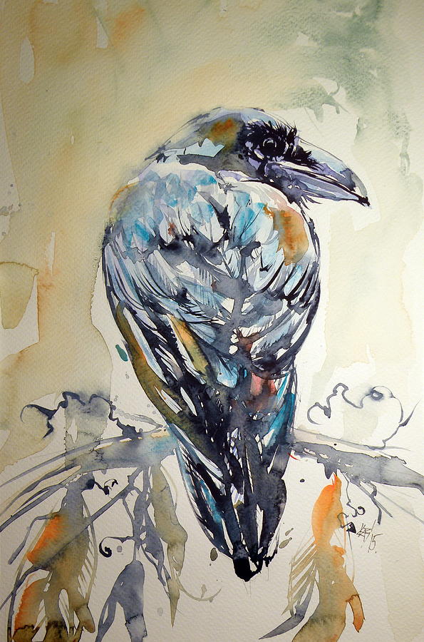 Crow Painting - Crow #3 by Kovacs Anna Brigitta