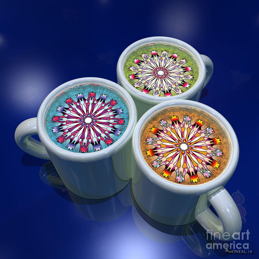 Cup Digital Art - 3 Cups of Mandala by Walter Neal