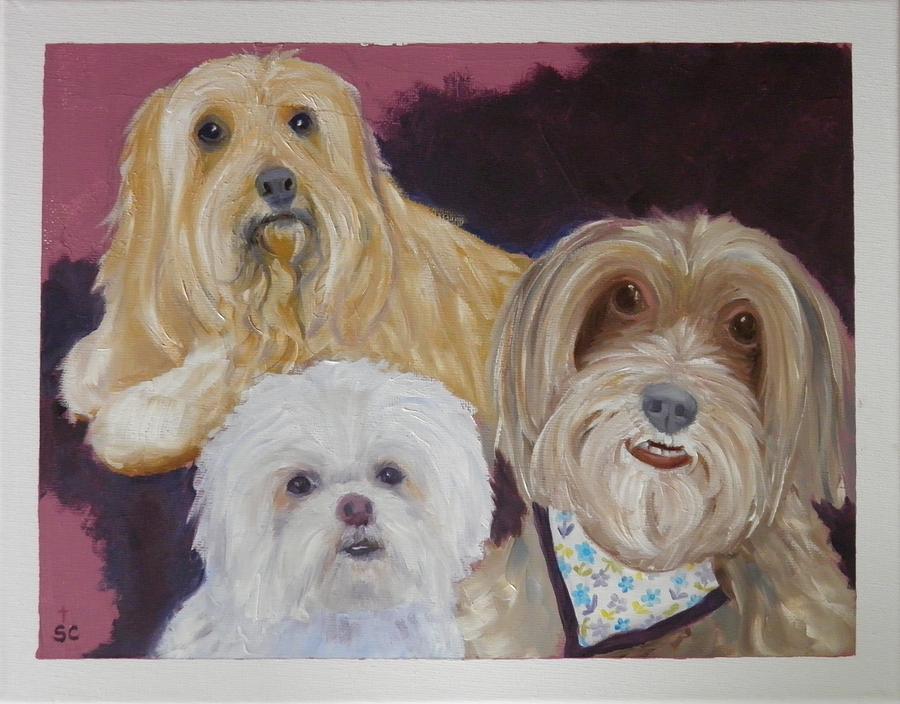 3 Cute Dogs Painting by Sharon Casavant