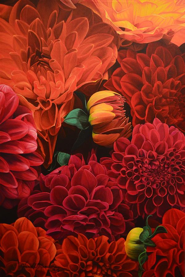 Dahlias #3 Painting by Harold Meadors