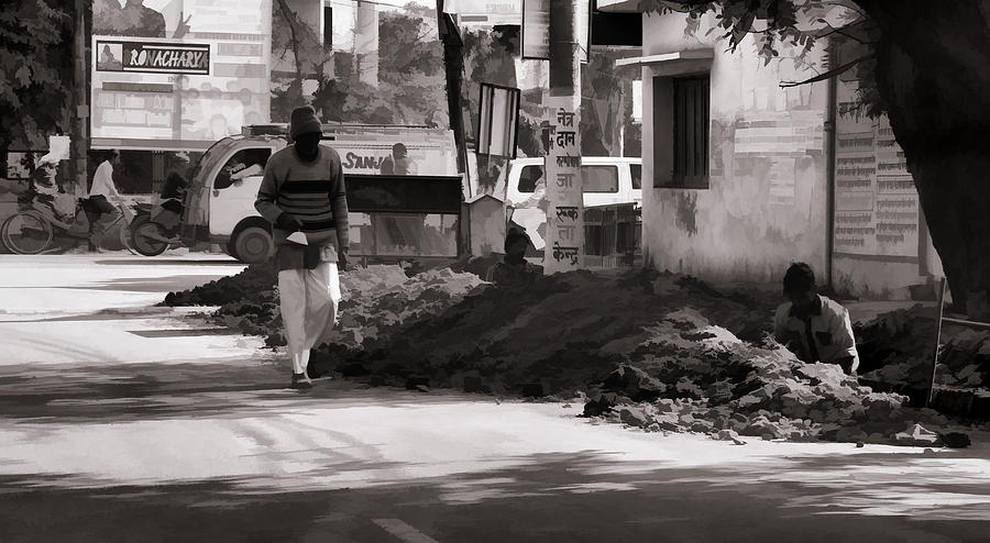 Digging a ditch at the side of a road in Roorkee #3 Photograph by Ashish Agarwal