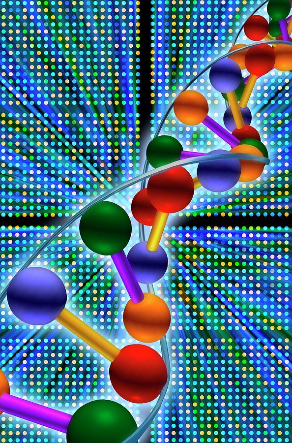 Array Photograph - Dna Microarray And Double Helix #3 by Pasieka