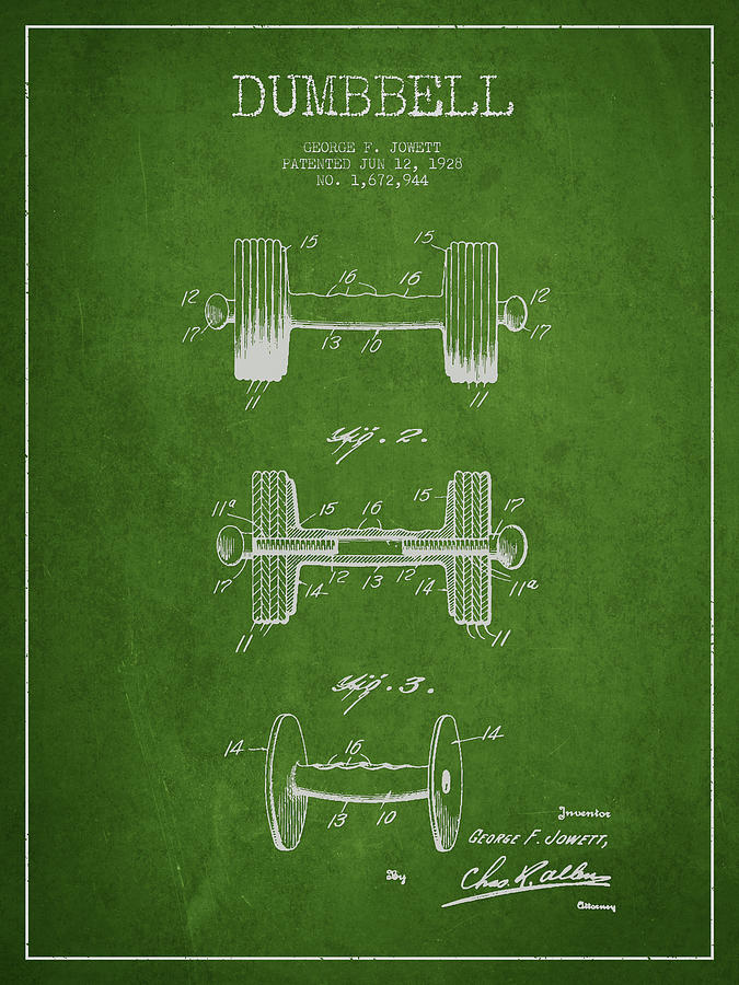 Sports Digital Art - Dumbbell Patent Drawing from 1927 #4 by Aged Pixel