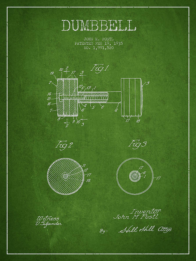 Sports Digital Art - Dumbbell Patent Drawing from 1935 #4 by Aged Pixel
