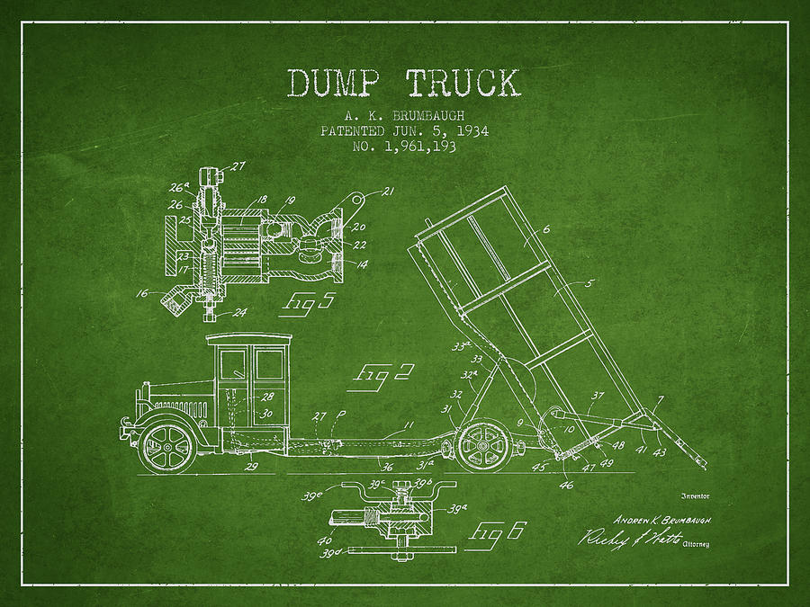 Vintage Digital Art - Dump Truck patent drawing from 1934 #3 by Aged Pixel