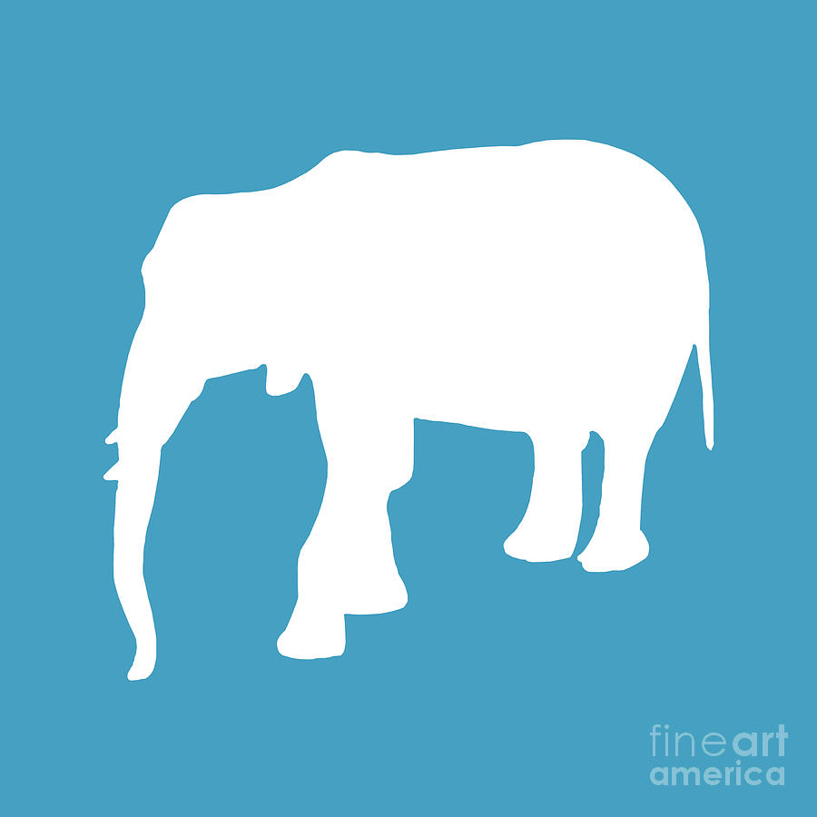 Animal Digital Art - Elephant in White and Turquoise #3 by Jackie Farnsworth