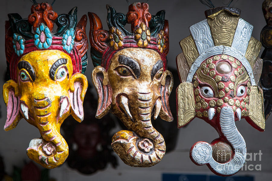 3 Elephants Nepalese masks Photograph by Didier Marti