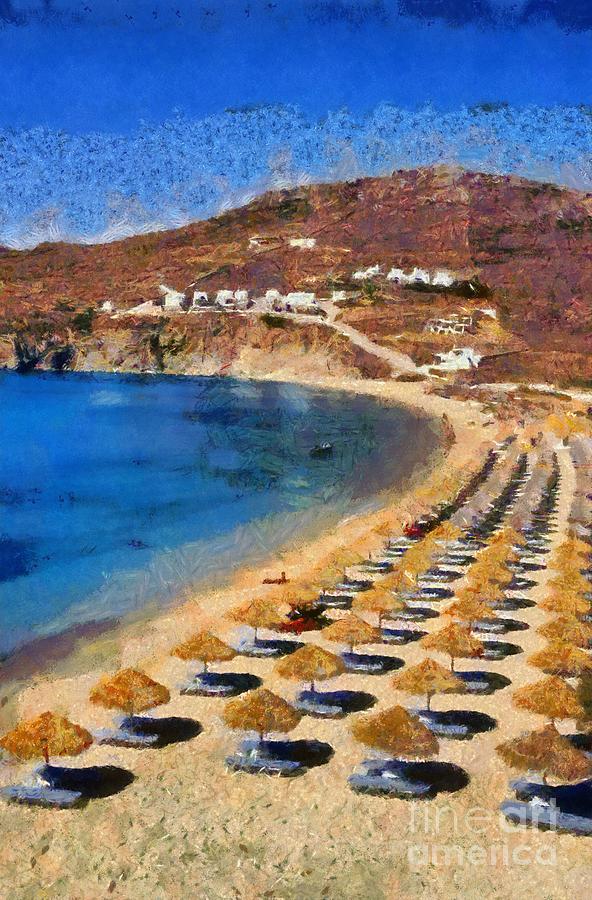 Elia beach in Mykonos island #3 Painting by George Atsametakis
