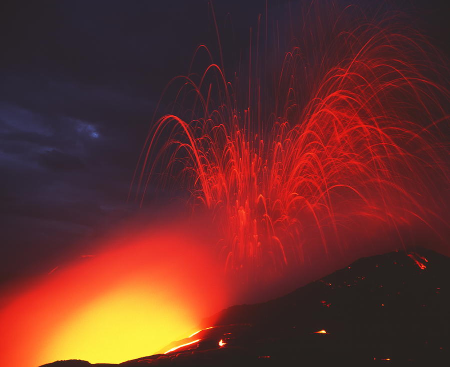 Explosion As A Lava Flow Reaches The Coast #3 Photograph by Simon Fraser/science Photo Library